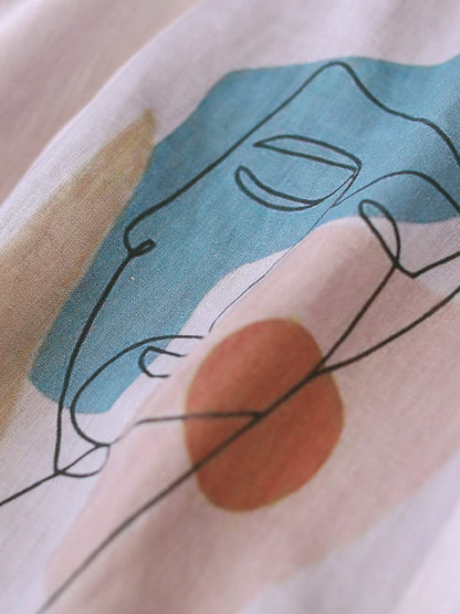 Original Linen Cartoon Printed Short Sleeve T-Shirts Tops