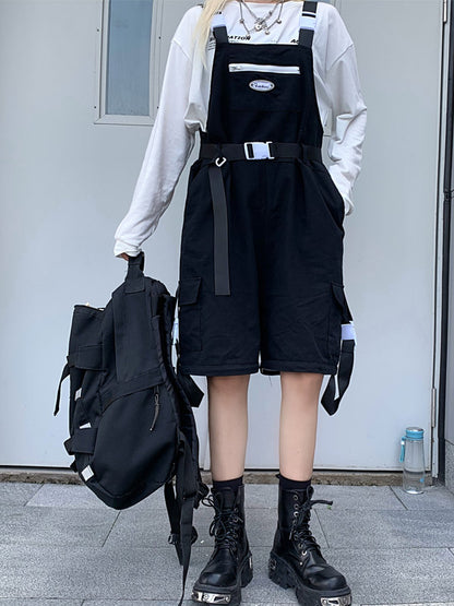 Cool Street Split-Joint With Pocket Zipper Printed Square-Neck Wide Legs Overalls