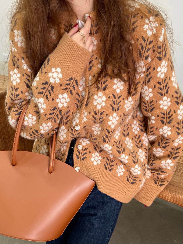 Original Buttoned Round-Neck Long Sleeves Cardigans