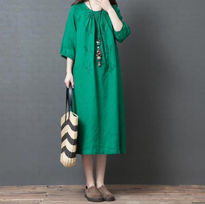 Casual Womens Vintage Linen Half Sleeve Dress