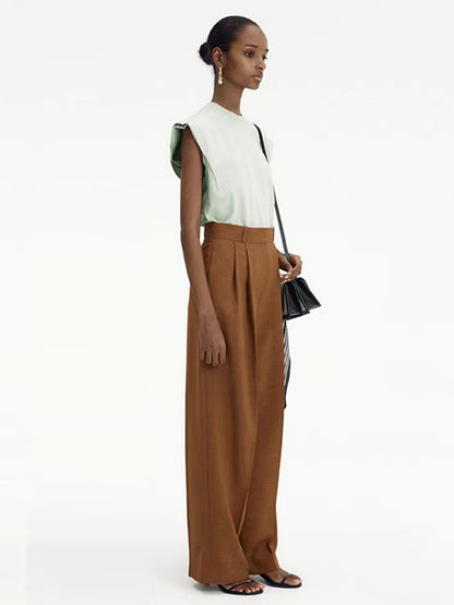 Simple Solid Color Round-Neck Cap-Sleeve Vest T-Shirt Tops