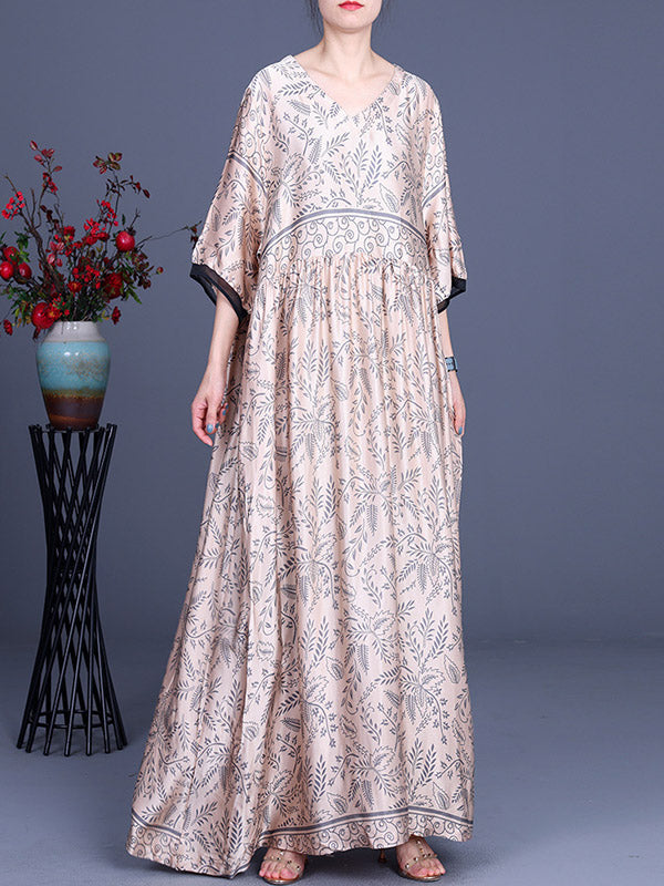 Original Floral V-Neck Half Sleeve Maxi Dress