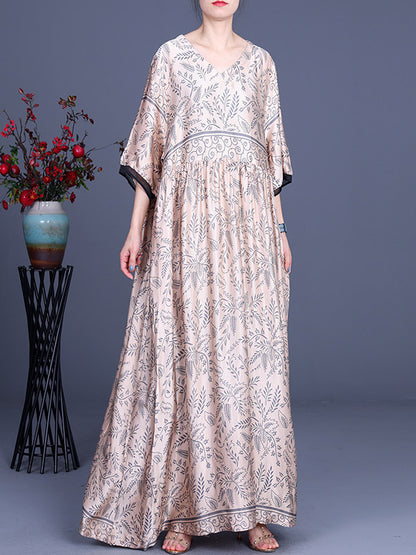 Original Floral V-Neck Half Sleeve Maxi Dress