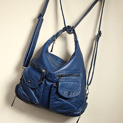 Soft Leather Solid Backpack Multi-carry Shoulder Bag