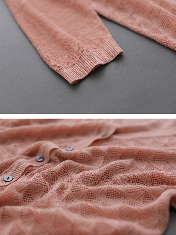 Loose Solid Color Linen Hollow Knitting Cardigan Top