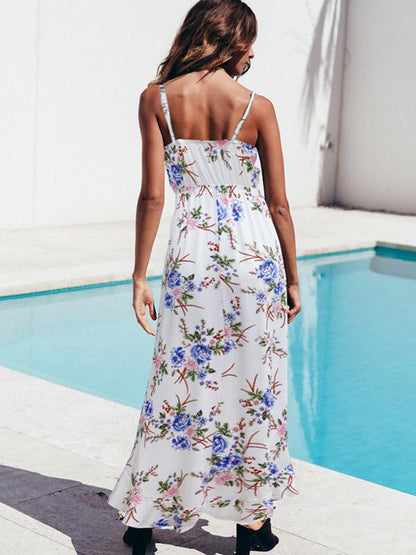 Floral Printed V-neck Sexy Maxi Dress