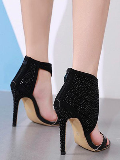 Black Bandge Pointy Peep-toe High Heels