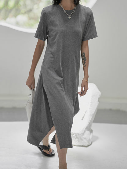 Urban Fashion Asymmetric H-Line Short Sleeves Midi Dress