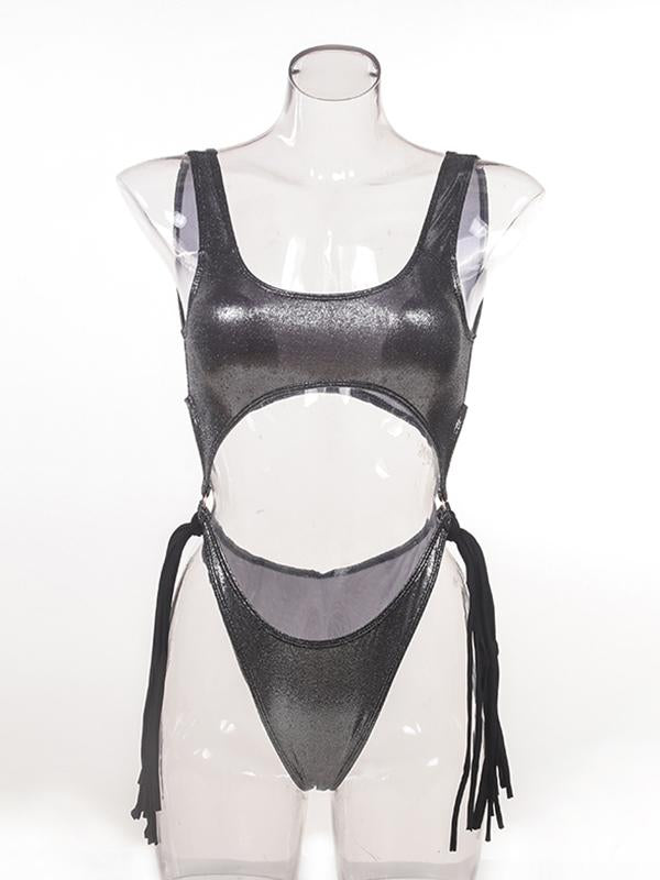 Tasseled Metal Ring Siamese Swimwear