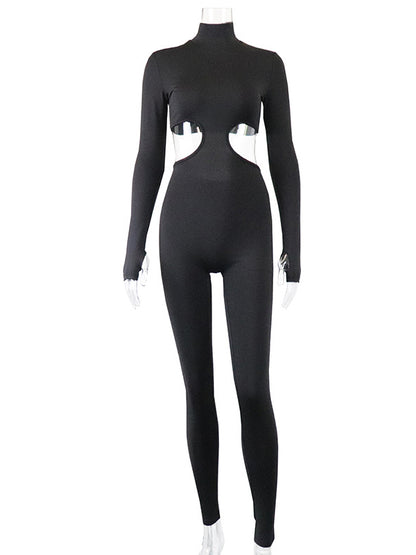 Waist Cut Out Solid Color Jumpsuits