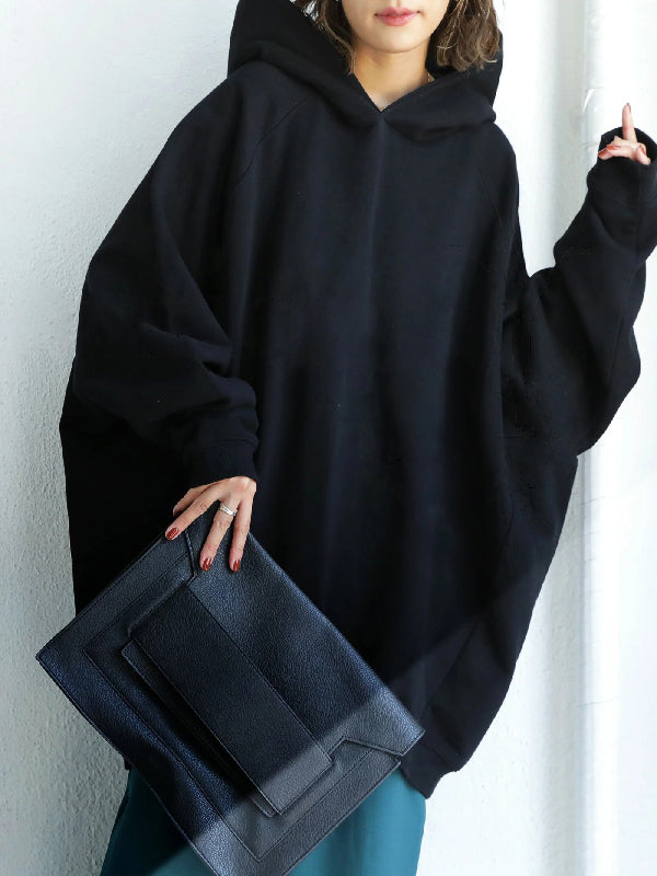 Simple Casual Solid Color Split-Joint Batwing Sleeves Hoodies