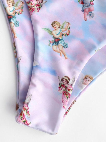 Angle Print Bandeau High Cut Bikini Swimsuit