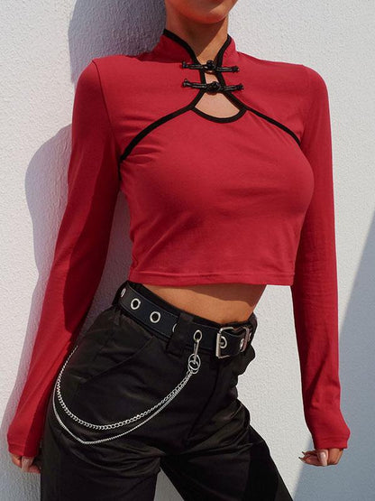 Vintage Chinese Style Mandarin Collar T-Shirt