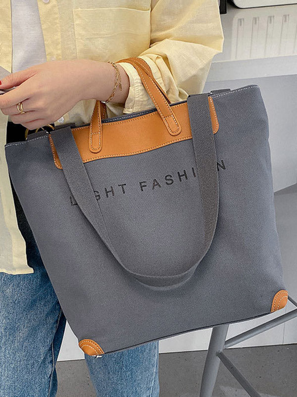 Casual Contrast Color Canvas Tote Bag