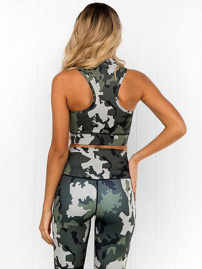 Camo Crop Sleeveless Tanks And Leggings Yoga Suits
