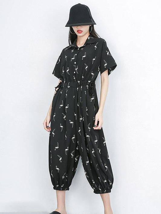Loose Black Lace-up Jumpsuits