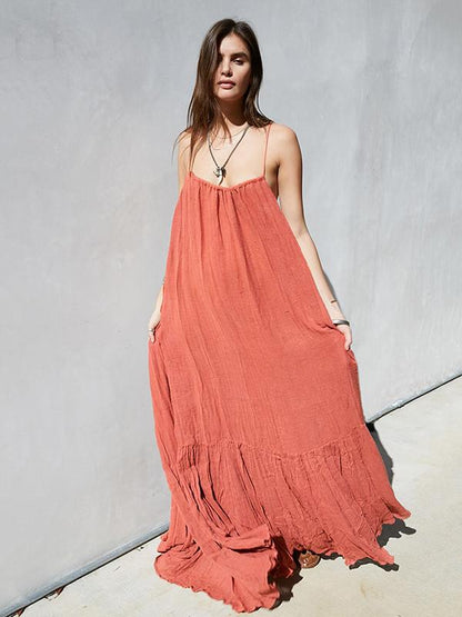 Ruffled Backless Loose Maxi Dress