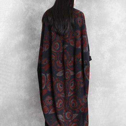 Buykud V-neck Printed Casual Ultra-loose O-Type Dress