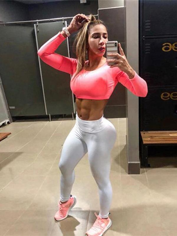 Fashion Solid Bodycon Long Sleeves Yoga Tops