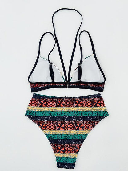 High Waist Striped Bikinis Swimwear