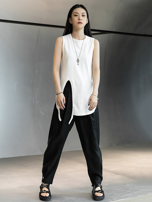 Casual Linen Solid Color Wide Leg Loose Pants