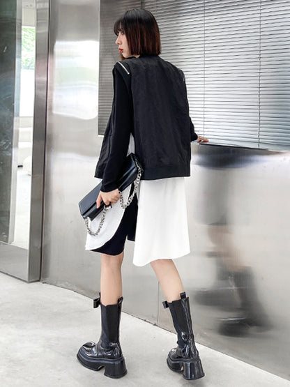 Cool Street Split-Joint Zipper Buttoned Round-Neck Sleeveless False Two Vest Outwear