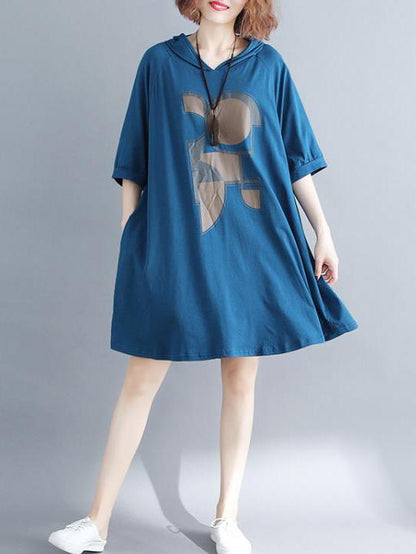 Loose Printed Hoodie Dress