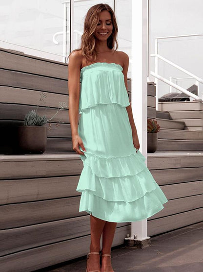 Solid Strapless Tiered Two-piece Dress