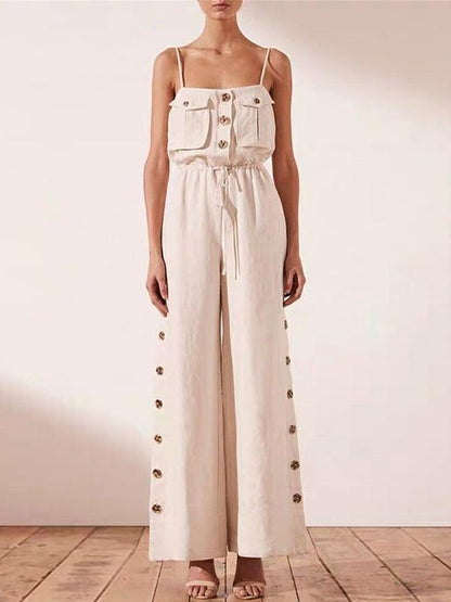 Fashion Casual Spaghetti-neck Fastener Jumpsuits