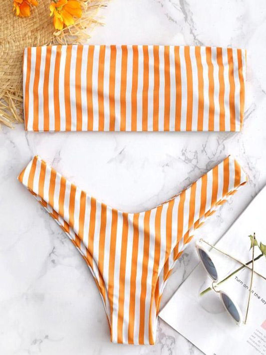 Striped Bandeau Bikinis Swimwear