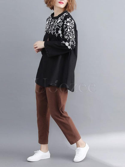 Loose Embroidered Round-neck Shirt