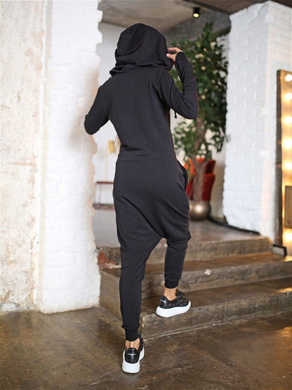Solid Hooded Zipper Yoga Jumpsuits