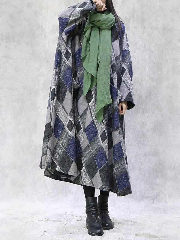 Artistic Retro Plaid Drawstring Hooded Midi Dress