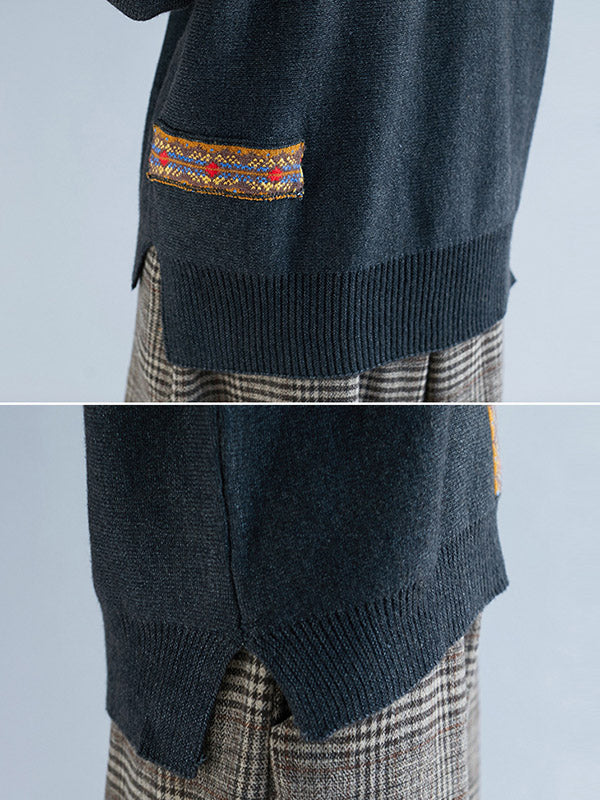 Casual Split-Side High-Neck Long Sleeves Sweater Tops