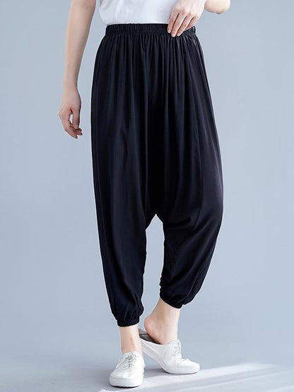 Solid Elastic Waist Design Pants