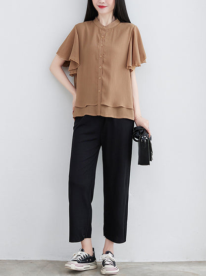 Original 14 Colors Falbala Lapel Blouse Tops