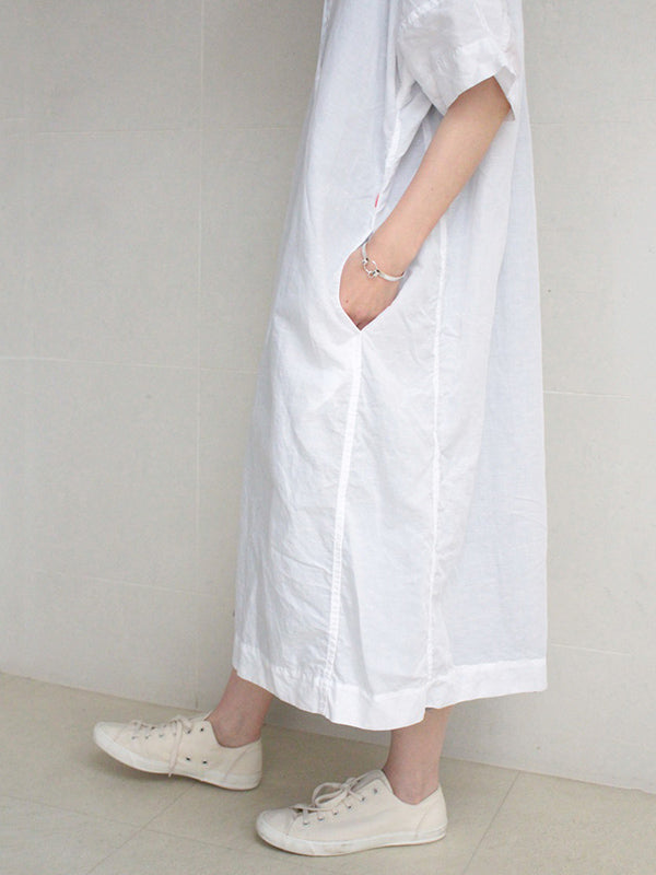 Urban Buttoned Solid Color Lapel Batwing Sleeve Midi Dress