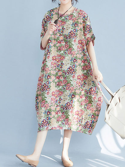 Original Floral Round-Neck Midi Dress