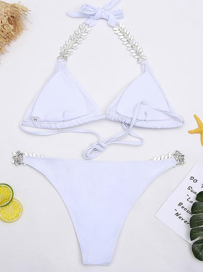 Rhinstone Halter-neck Bikinis Swimwear
