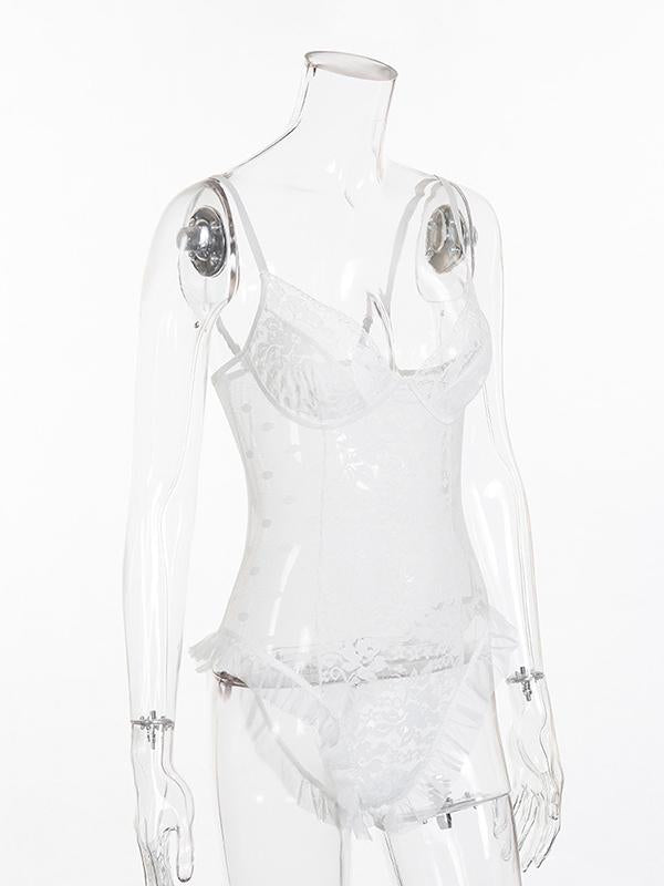 Sexy Hollow Ruffled Bodysuit Lingerie