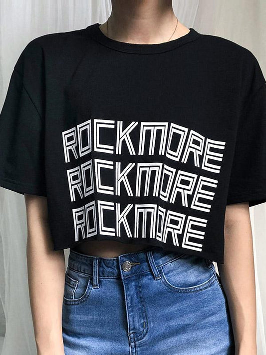 Letter Printed Round Neck Tees