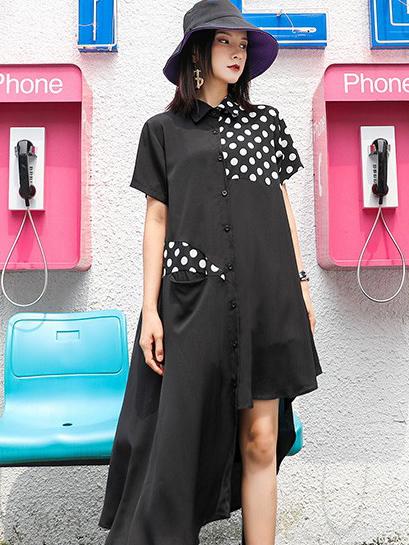 Asymmetric Split-joint Polka-Dot T-Shirt Dress