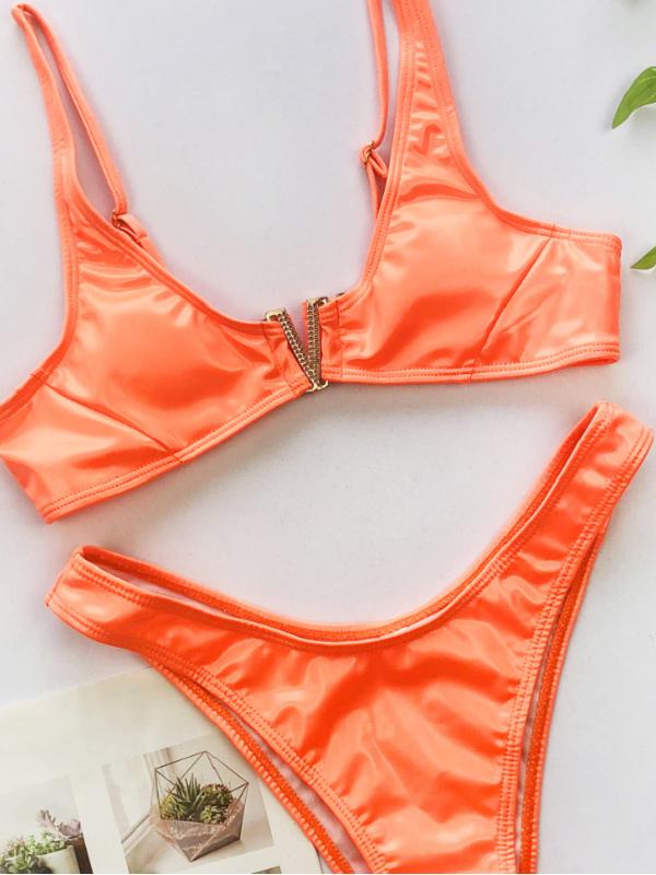 V-Neck Pecial Metal Buckle Vest Bikini Swimsuit