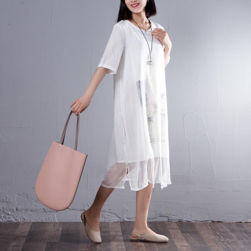 Casual False Two Piece Round Neck Short Sleeve Dress