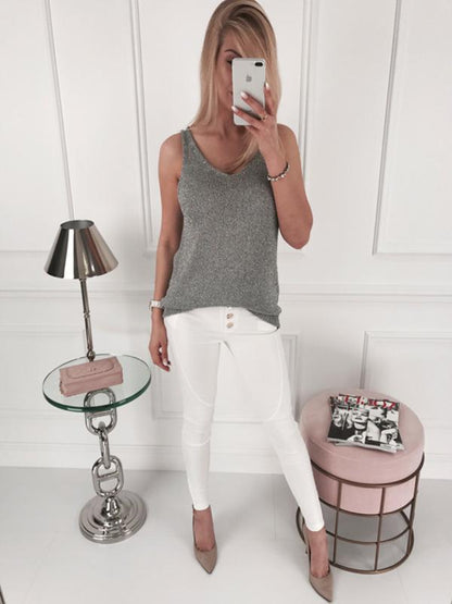Simple Gray Knitting Vest Tops