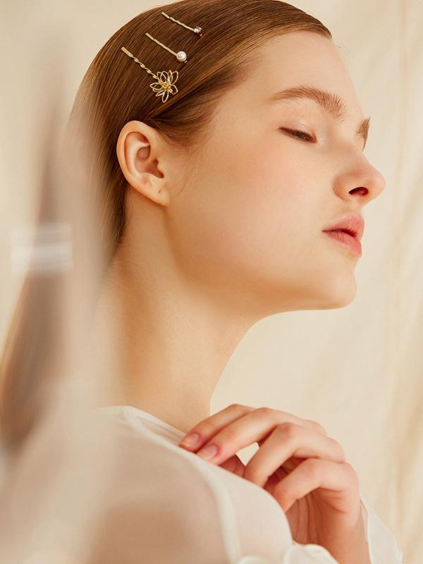 Vintage Flower Imitation Pearls Barrette Suit