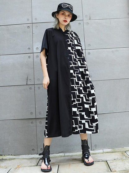 Chiffon Oversize Lapel Split-joint Dress