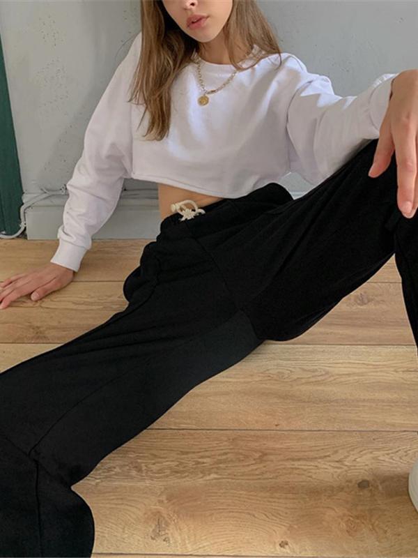 Loose Solid Color High-Waisted Casual Pants Bottoms
