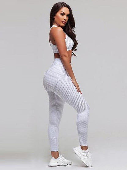 Yoga Solid V-neck Bra And Leggings Suits