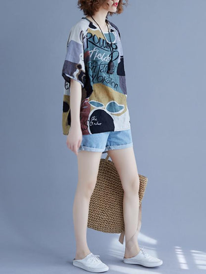 Vintage Printed Letter Round-neck T-Shirt